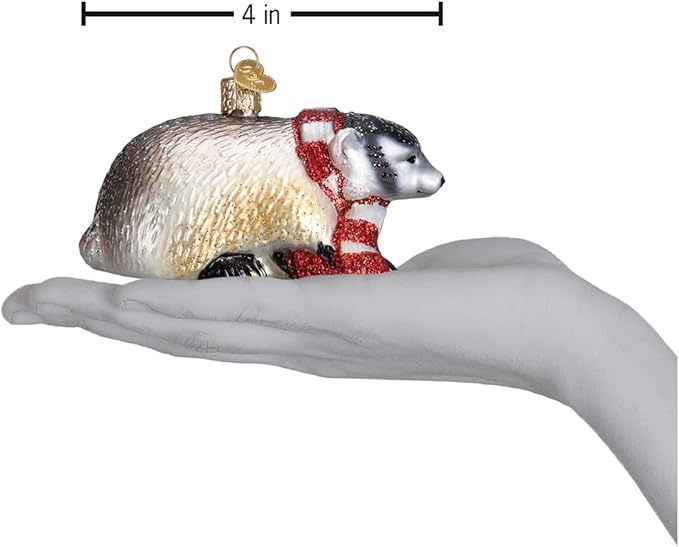Old World Christmas Badger Glass Blown Ornament for Christmas Tree, Handcrafted Holiday Decoration, Wildlife Animal Collection
