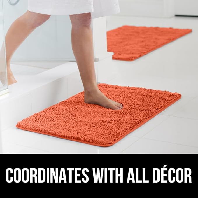 GORILLA GRIP Bath Rug Mat 30x20, Thick Soft Absorbent Chenille, Quick Dry Microfiber Mats, Rubber Backing Washable Shower Floor Rugs, US Designed Bathroom Bathmat Home Decor Accessories, Coral