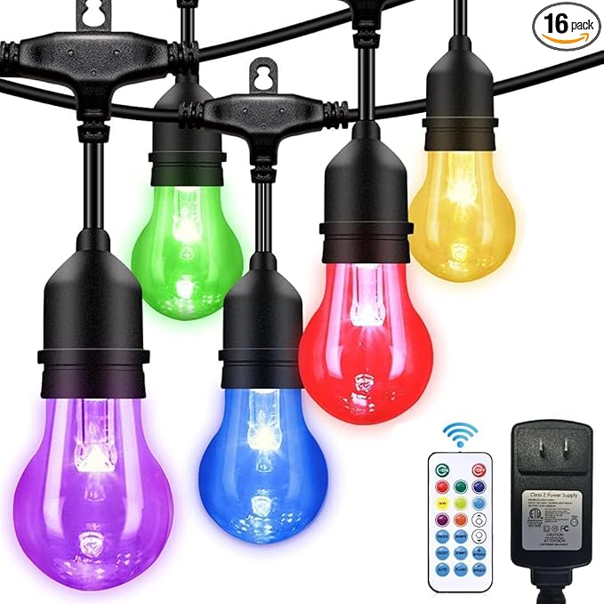 35FT Outdoor String Lights, 11 Shatterproof Edison Bulbs, Dimmable RGB Color Changing Patio Lights with Remote,Waterproof for Garden Commercial LED Decorative Lighting.