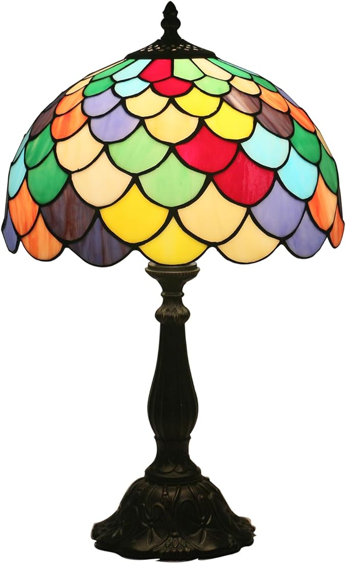 C,Baroque lamp 12 Inches Tiffany Style Stained Glass lamp Vintage Table Lamp for Desk Bedroom, Bedside und Reading Desk Light, LED Bulb Included
