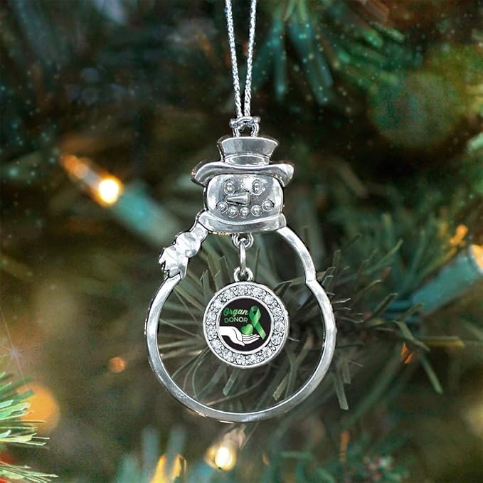 Inspired Silver - Organ Donor - Silver Christmas Ornament - Circle Charm Christmas Tree Ornament with Cubic Zirconia - Snowman Hanging Decoration