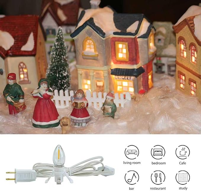 KGC 4 Pack Accessory Cord with C7 LED Light Bulb, 6 Ft Indoor Blow Mold Light Cord with Plugs for Halloween Pumpkins Christmas Village Houses and Craft Projects Decoration.