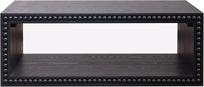 Rectangular Coffee Table with Real Wood Beads, Rustic Wooden Center Table with Open Storage Shelf, Farmhouse Tea Table for Living Room Apartment Office,47.6" L x 23.7" W x 17" H