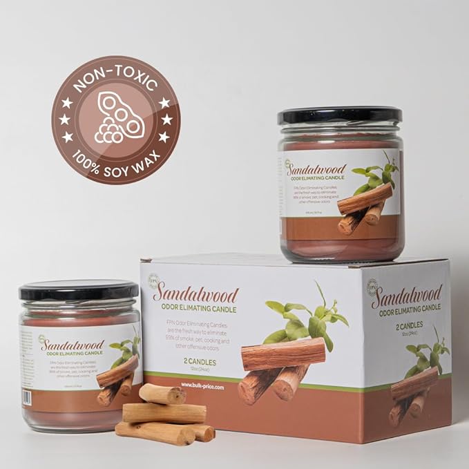 Candle Set Sandalwood Odor Eliminating – 2 Pack - 12oz – Long-Lasting Soy Wax Candles – Neutralizes Pet, Kitchen & Smoke Odors – Clean Burn, Eco-Friendly, Aromatherapy Candle