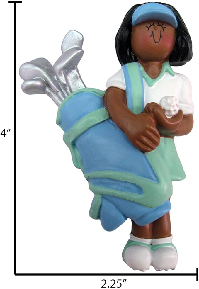 Personalized Golf Ornament 2025 - Female Golfer Gifts in Blue Outfit Golf Decor Ornaments for Christmas Tree Gifts African American Christmas Ornaments by Elves