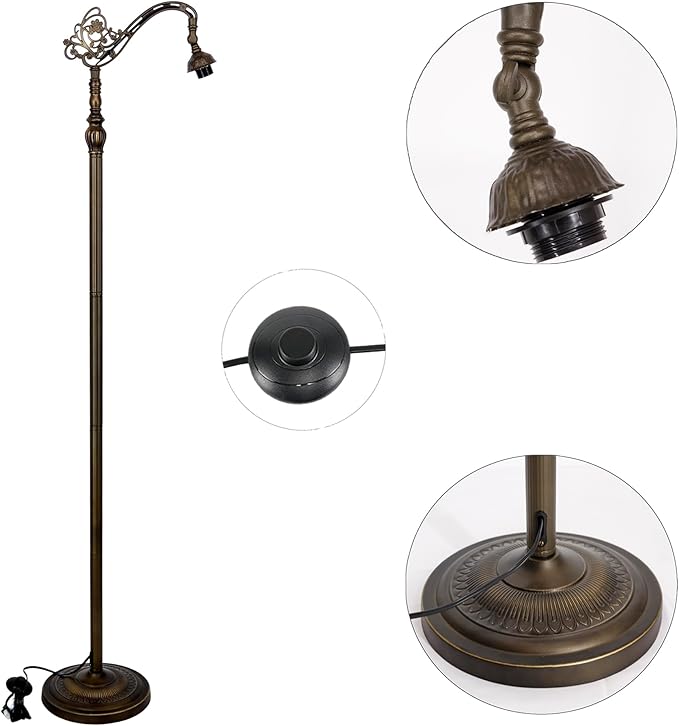 Tiffany Floor Lamp Base Only, for 12-18 Inch Stained Glass Lampshade Height 67 Inch Bronze Finished Resin Base Antique Standing Lighting Base Replacement Only Wide 11 Inch(E (W11H67 Inch))