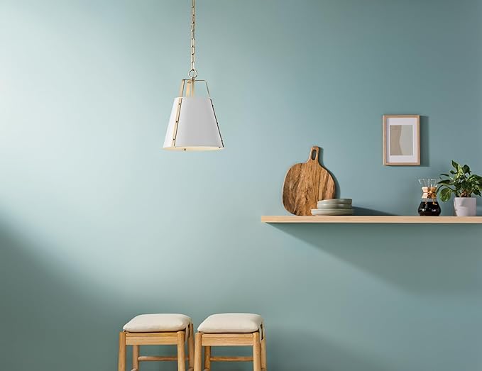 Kichler Etcher 1-Light Pendant, Updated Traditional Light with Etched Painted White Glass Diffuser in White and Champagne Bronze, for Kitchen or Dining Room (17" x 13"), 52710WH