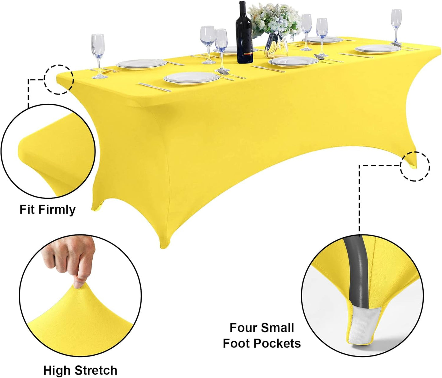 SuperO 2Pack Waterproof Spandex Table Cover for 4FT Table Universal Fitted Stretch Tablecloth for Party, Banquet, Wedding and Events-Yellow