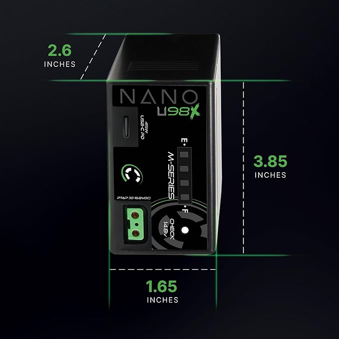 CoreSWX LLC Core NANOU98X, 98wh Micro Sized Sony BPU-Style Smart Battery Pack, 14.8v 6.6Ah. 10A Draw with Fuel Gauge, USBCPD and Ptap