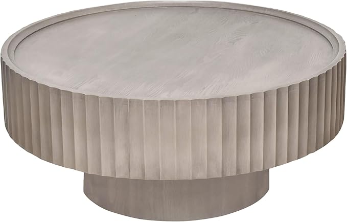 Round Coffee Table with Storage, 30.3” Fluted Drum Modern Living Room Table, Circle Wood Gray Center Tables, Accent Mushroom Shape Coffee Tables for Living Room, Apartment(30.3''L×13.7''H)