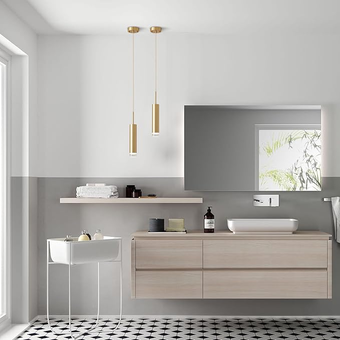 KCO Lighting LED Gold Mini Pendant Light Modern Kitchen Island Ceiling Hanging Light Fixtures Small Cylinder Ceiling Pendant Lighting for Bedroom, Dinning Room (Gold)