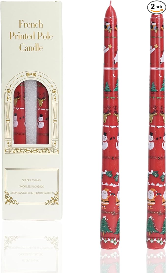 Christmas Taper Candles Red Taper Candles Candlestick Christmas Party Gift Winter Holiday Dinner Table Decorations,10inch,Set of 2,CHC