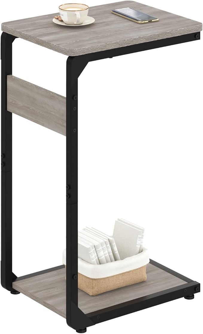 Narrow C-Shaped End Table, Small Couch Side Table, Sofa TV Tray Table for Living Room, Bedroom, Bedside ET-YB-GY1