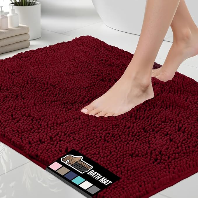 GORILLA GRIP Bath Rug Mat 30x20, Thick Soft Absorbent Chenille, Quick Dry Microfiber Mats, Rubber Backing Washable Shower Floor Rugs, US Designed Bathroom Bathmat Home Decor Accessories, Burgundy
