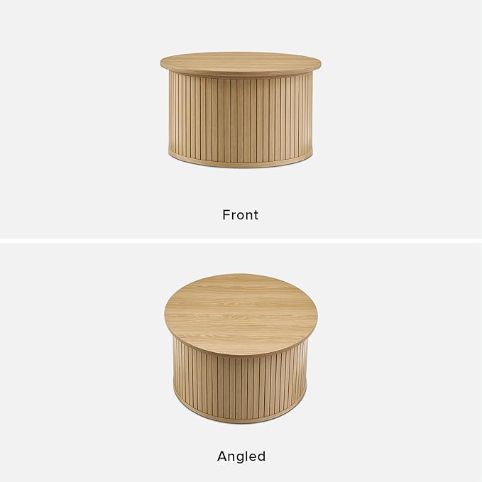 mopio Quin Collection: The Epitome of Mid-Century Modern Furniture. Complete with Rounded Table top Edge, and Tambour Design (Oak, Round)