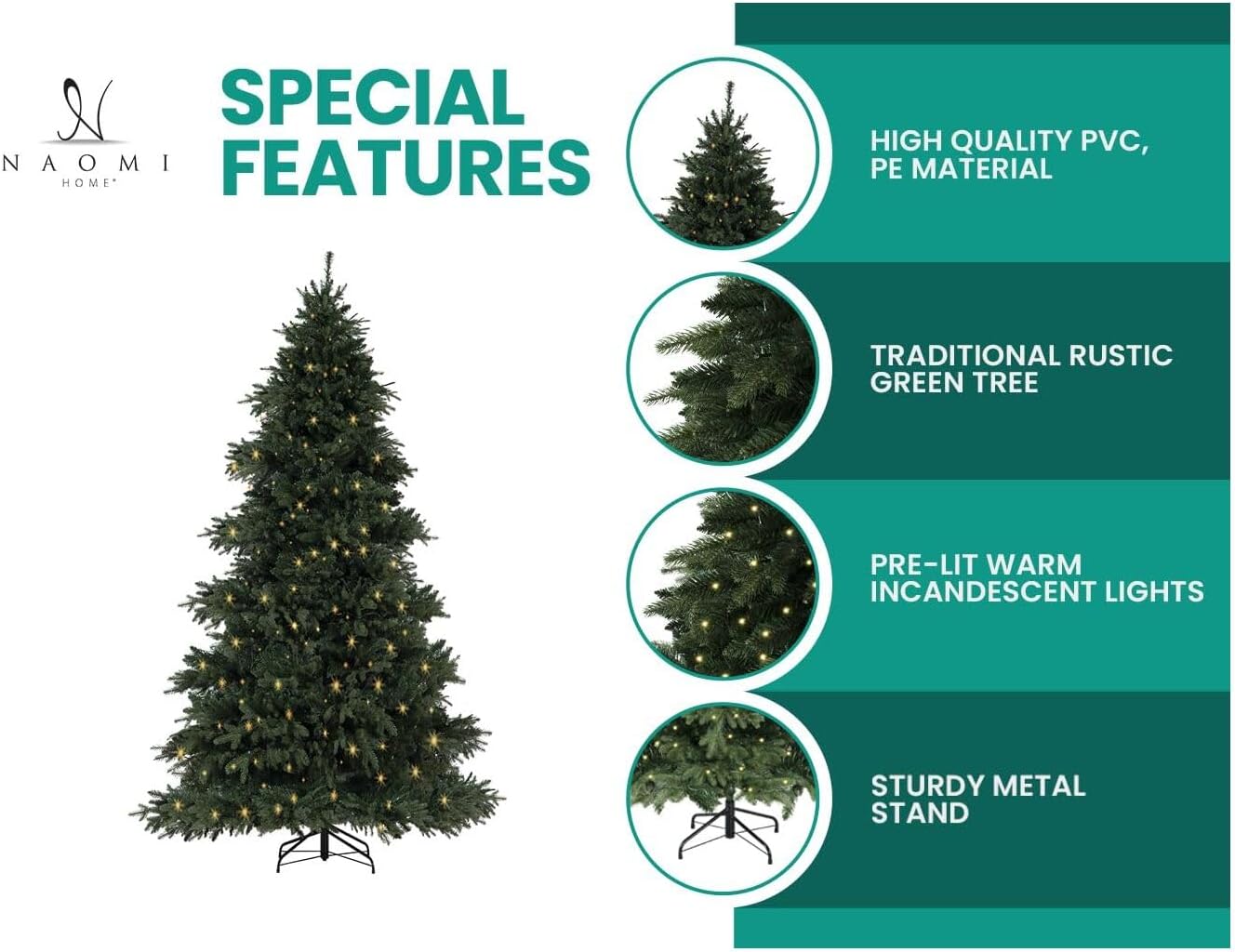 Cynthia Prelit Artificial Christmas Tree Green/4.5ft