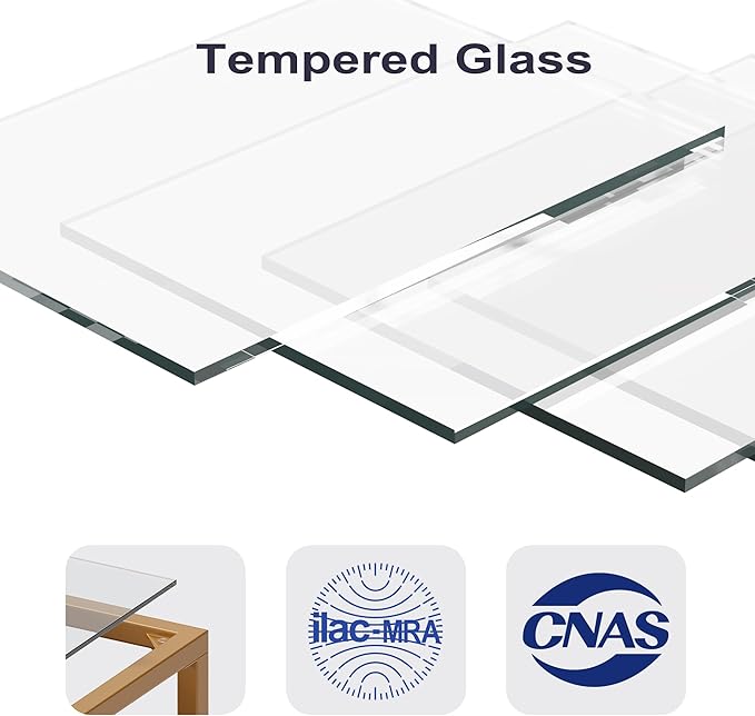 Coffee Table, 2 Tier Tempered Glass Coffee Table, Rectangle Modern Center Table with Metal Frame, Glass Accent Table Open Storage Shelf for Living Room, Office, White