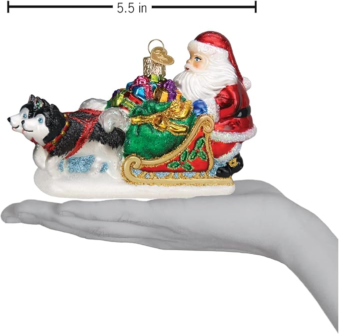 Old World Christmas Santa's Dog Sled Glass Blown Ornament for Christmas Tree