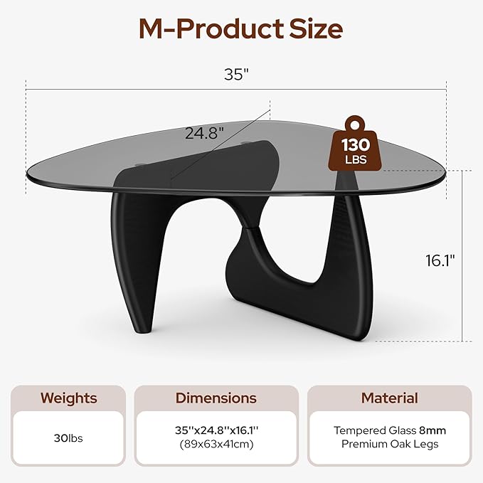 Modern Glass Coffee Table, Mid Century Triangle Coffee Table for Living Room Bedroom Reception Office Tables