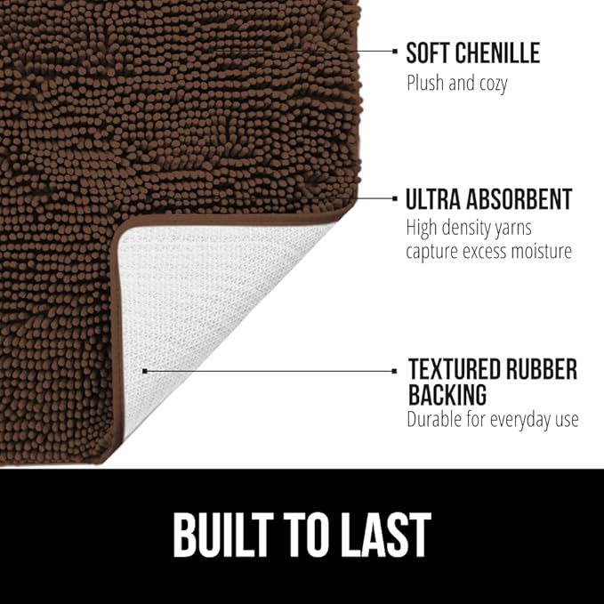 GORILLA GRIP Bath Rug Mat 30x20, Thick Soft Absorbent Chenille, Quick Dry Microfiber Mats, Rubber Backing Washable Shower Floor Rugs, US Designed Bathroom Bathmat Home Decor Accessories, Brown