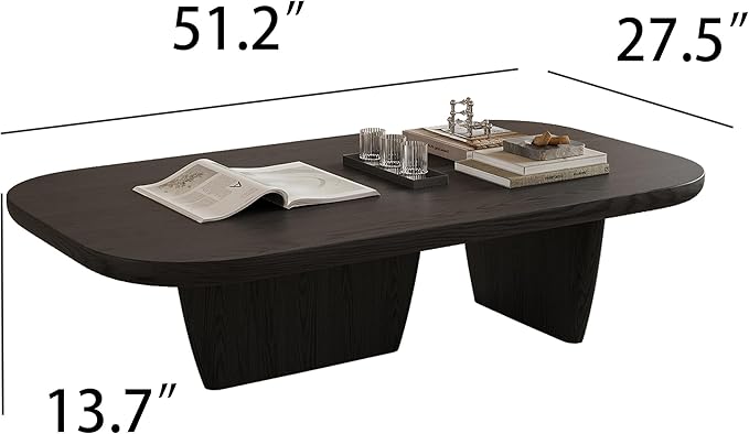 Walnut Coffee Table, Mid Century Modern Decor Low Cocktail Tea Table with Rounded Corners for Living Room, Home, Office,Black