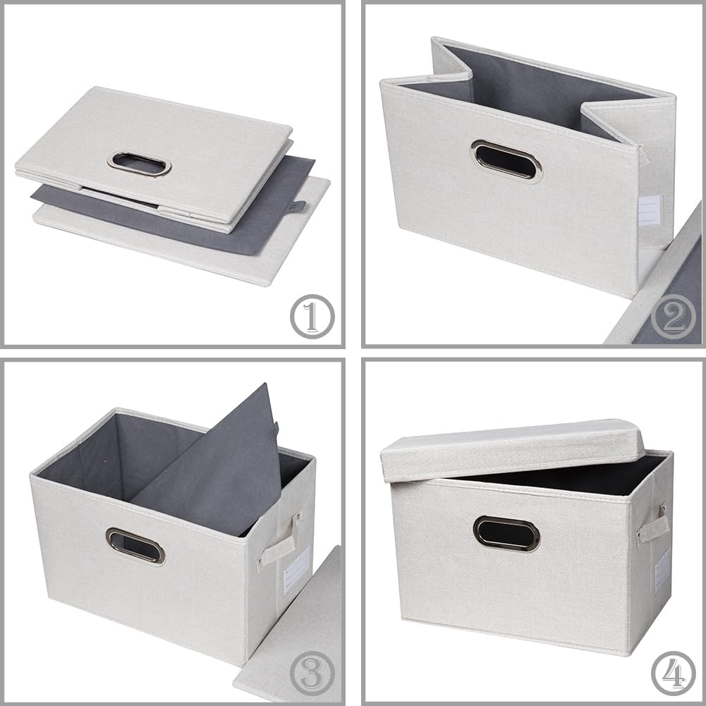 PRANDOM Large Collapsible Storage Bins with Lids [3-Pack] Fabric Foldable Storage Boxes Organizer Containers Baskets Cube with Cover for Home Bedroom Closet Office Beige(17.3x11.8x11.8)