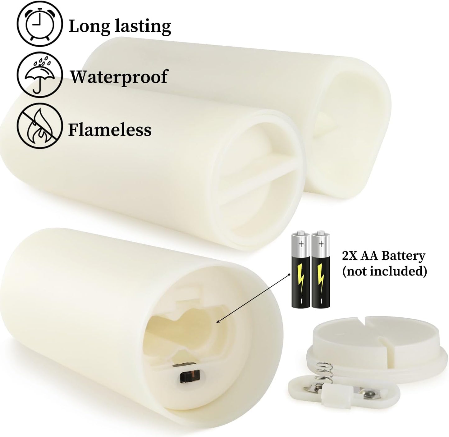 Set of 24 Waterproof Outdoor Flameless Candles,Realistic LED Candles with 4 Remote and Timer,(H 4" 5" 6" x D 2.2"),for Halloween Wedding Festival Decor.