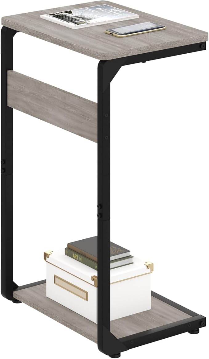 C-Shaped End Table, Small Couch Side Table, Sofa TV Tray Table for Living Room, Bedroom, Bedside ET-YB-GYW1