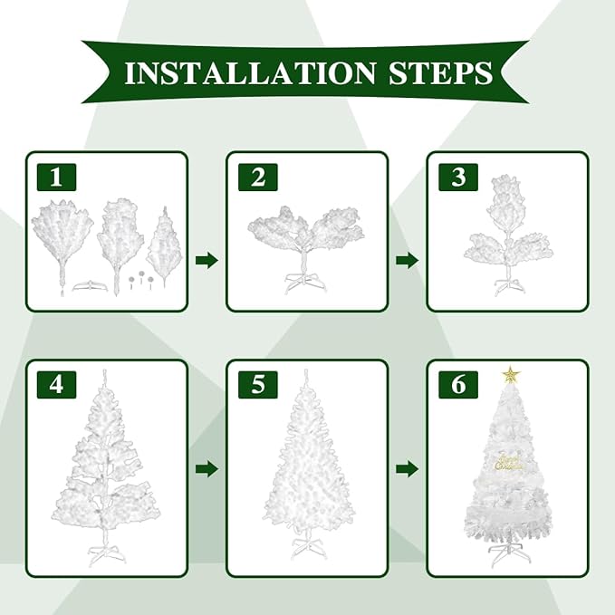 BESTHLS White Christmas Tree 8FT Artificial Christmas Pine Tree with 1500 Branch Tips Metal Stand for Home Holiday Decoration