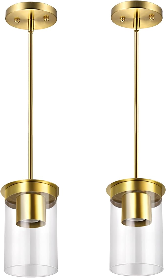 Modern Pendant Light Glass Shade, Kitchen Island Pendant Lighting with Glass Shade for Dining Room,Bedroom, Bar,Office,Farmhouse Brushed Gold,1Pack-4.72 Inch Shade 40 Inch Cord