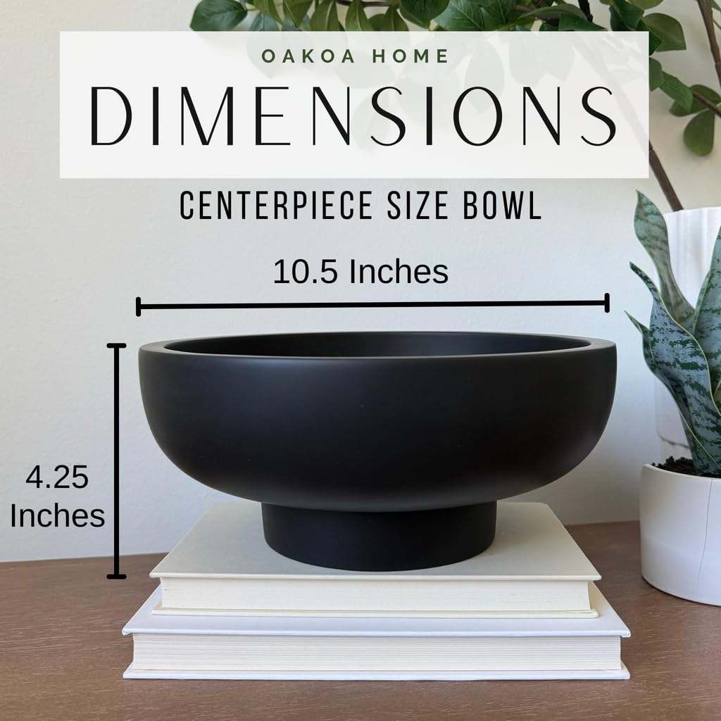 OAKOA Concrete Black Decorative Bowl for Home Decor - Black Fruit Bowl - Modern Pedestal Coffee Table Bowl for Entryway Table