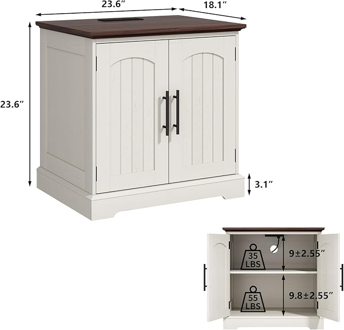 Set of 2 End Table with Charging Station, 24" Large Sofa Side Table with 2 Arched Doors, Farmhouse Wood Square Nightstand Bedside Tables with Adjustable Storage Shelf