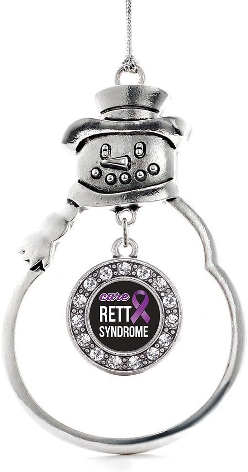 Inspired Silver - Rett Syndrome - Silver Christmas Ornament - Circle Charm Christmas Tree Ornament with Cubic Zirconia - Snowman Hanging Decoration