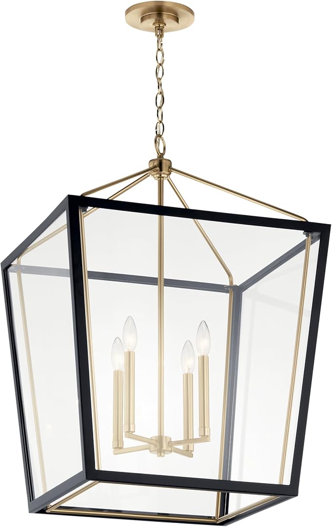 Kichler Delvin 4-Light Foyer Pendant, Updated Traditional Light with Clear Glass in Champagne Bronze and Black, for 2-Story or Vaulted Foyer, Dining Room, Living Room, or Kitchen, 52620CPZBK