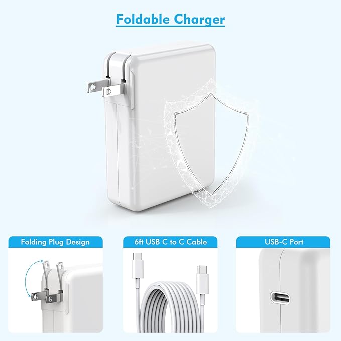 Macbook Pro Charge,140w Fast Mac book Air/Pro Charger With 6FT Fast Charger USB C to C Cable Cord For Apple MacBook Pro/MacBook Air 16 15 14 13 Inch,M1 M2 M3,iPad Pro,Samsung Galaxy & All USB C Device