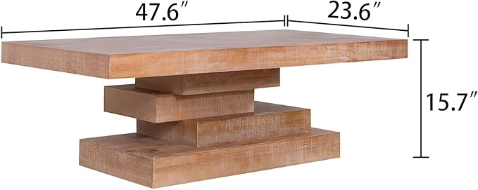 WILLIAMSPACE 47.6" Rectangular Wood Coffee Table with Wood Block Base, Modern Rustic Center Table for Living Room, Farmhouse Style Side End Table Furniture, Natural