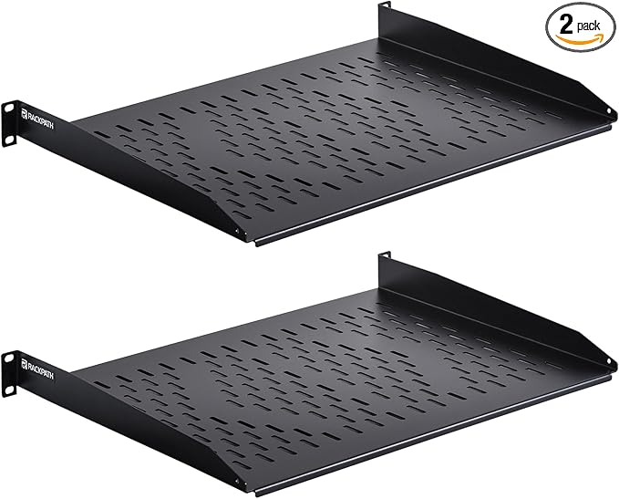 RackPath 1U Cantilever Universal Rack Shelf - 14in Deep – Rackmount Shelf for 19’’ AV/Network Equipment Racks – 55lbs Capacity - 2Pack