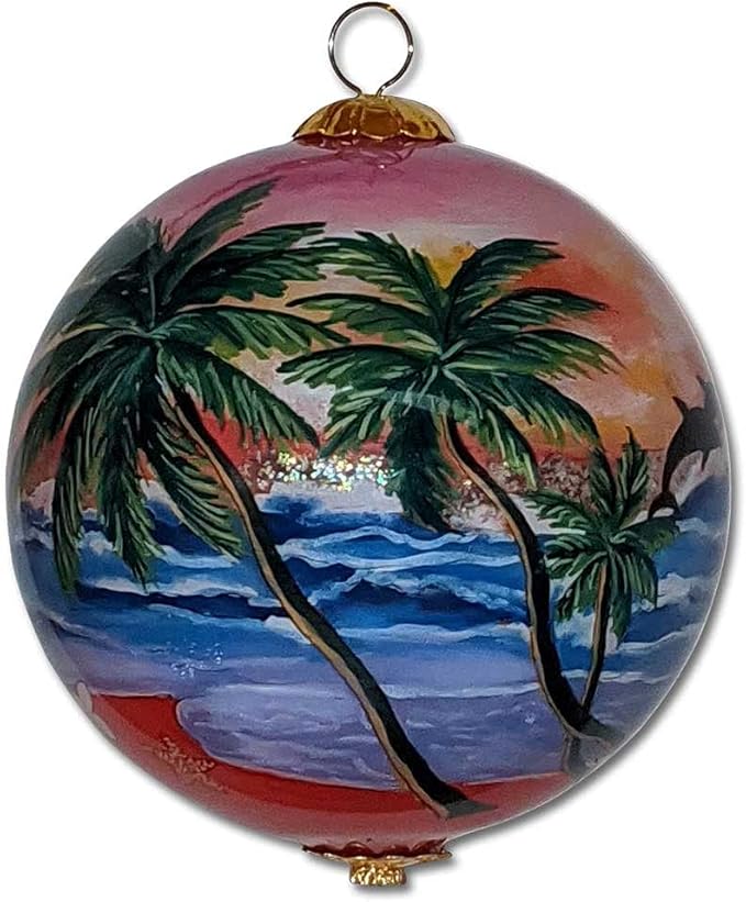 Just Married in Hawaii Collectible Hawaiian Ornament Hand-Painted Glass with Gift Box JMP/H