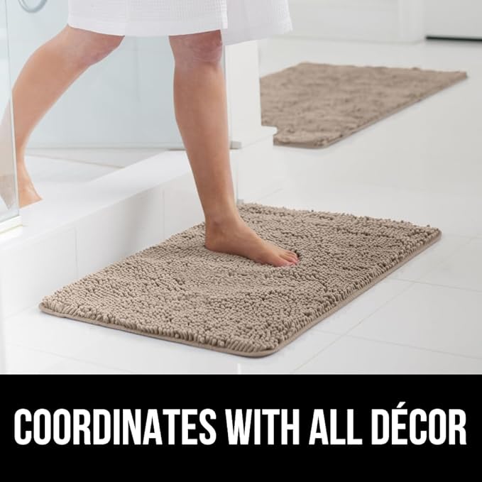 GORILLA GRIP Bath Rug Mat 54x24, Thick Absorbent Chenille, Quick Dry Microfiber Mats, Rubber Backing Washable Shower Floor Rugs, Bathmat Runner, US Designed Bathroom Home Decor Accessories Gray Beige