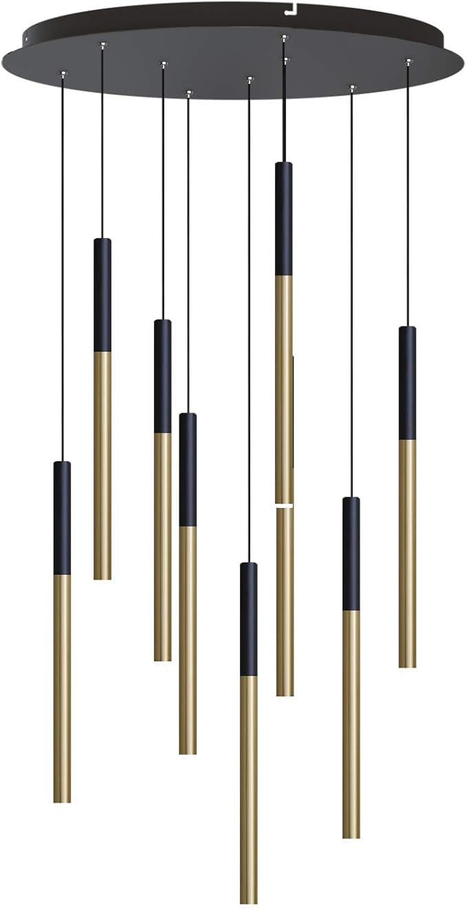 ALTAIR 9 Mini Pendant Lighting Black-Brass - LED Hanging Light Fixture for Kitchen Island, Bar, Foyer - Cluster Pendants - Dimmable, Adjustable Wire, Lamp Bulb Included