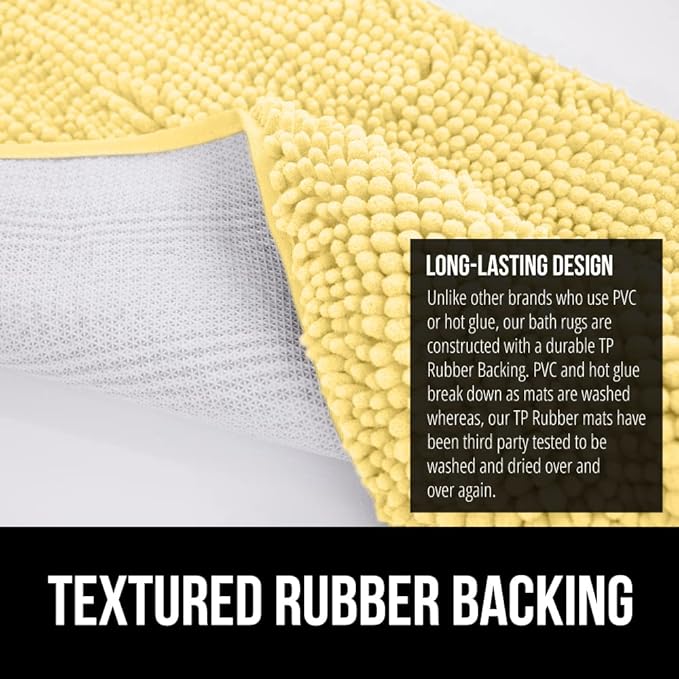 GORILLA GRIP Bath Rug Mat 44x26, Thick Soft Absorbent Chenille, Quick Dry Microfiber Mats, Rubber Backing Washable Shower Floor Rugs, Bathmat Runner, US Designed Bathroom Home Decor Accessories Yellow