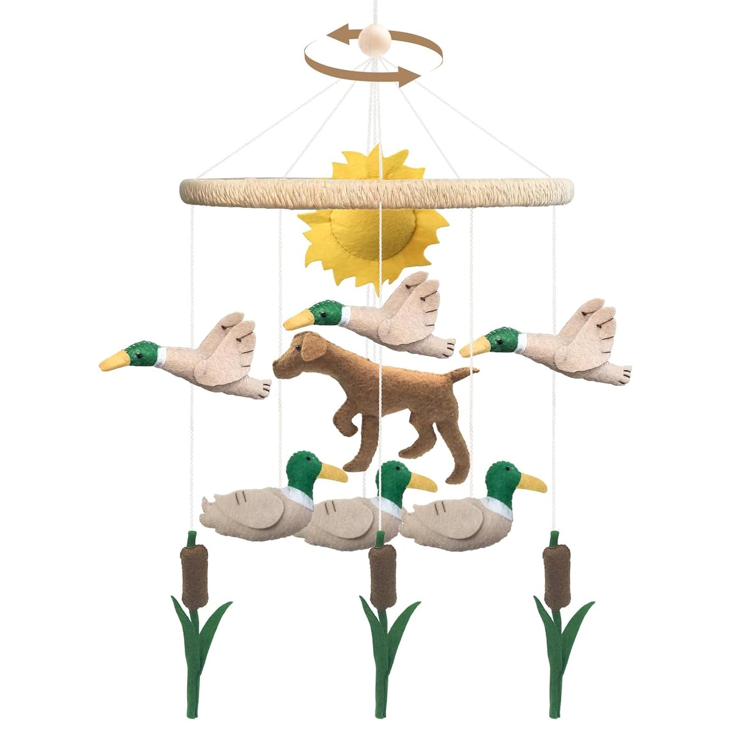 Baby Mobile for Crib Mallard Duck Baby Crib Mobile for Boys Girls Handmade Felt Dog Nursery Decor Duck Hunting Decor Infant Toddler Room Hanging for Bassinet Gender Neutral Newborn Gift