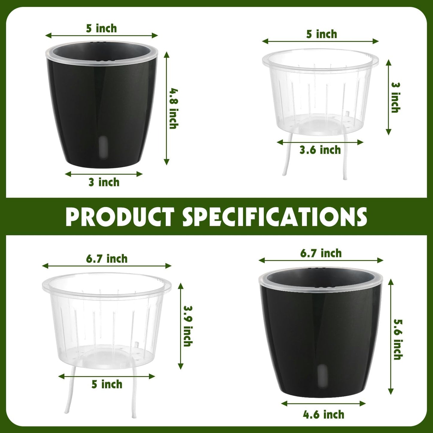 Self Watering Pots for Indoor Plants, 12-Pack 5'' Self Watering Planter with Drainage Holes, Small African Violet Pots with Water Indicator, Clear Wick Pot, White/Black/Blue/Rose Gold
