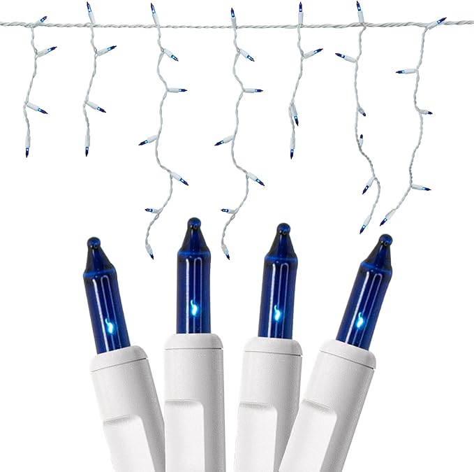 2 Pack New One Icicle Lights - 17.67 FT, 300 Incandescent Blue Drops with White Wire, 3 Connectable Strings, Holiday Party Lights