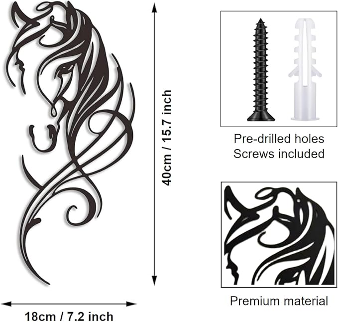 JBCHUCI Metal Horse Wall Art Decor - Western Equestrian Line Art & Dynamic Metal Wall Sculptures, Horse Wall Decor for Home Bedroom, Bathroom, Living Room (15.7x 7.2 Inch)