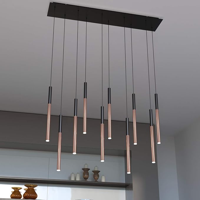 ALTAIR 10 Mini Pendant Lighting Black-Copper - LED Hanging Light Fixture for Kitchen Island, Bar, Foyer - Cluster Pendants - Dimmable, Adjustable Wire, Lamp Bulb Included