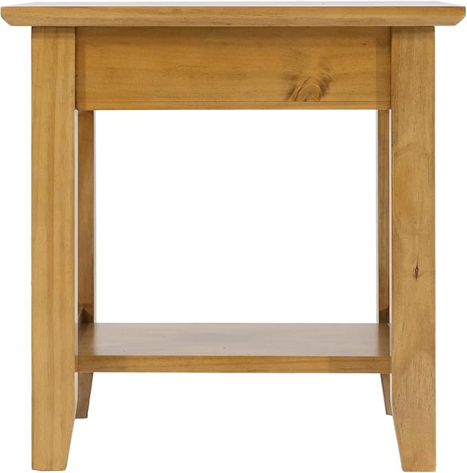 KAWIND Home Solid Wood End Table with Charging Station Compact Side Table with 2 USB Ports & 2 AC Outlets Light Walnut Ideal for Living Rooms & Bedroom Light Assembly