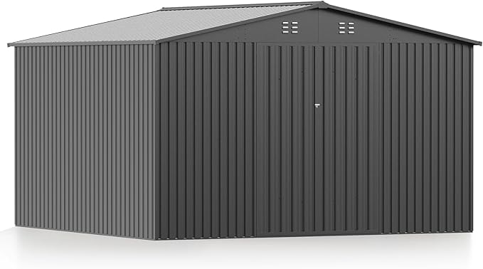 10X10 FT Outdoor Storage Shed, Metal Garden Tool Shed with Updated Frame Structure and Lockable Doors, Ideal for Backyard Garden Patio Lawn