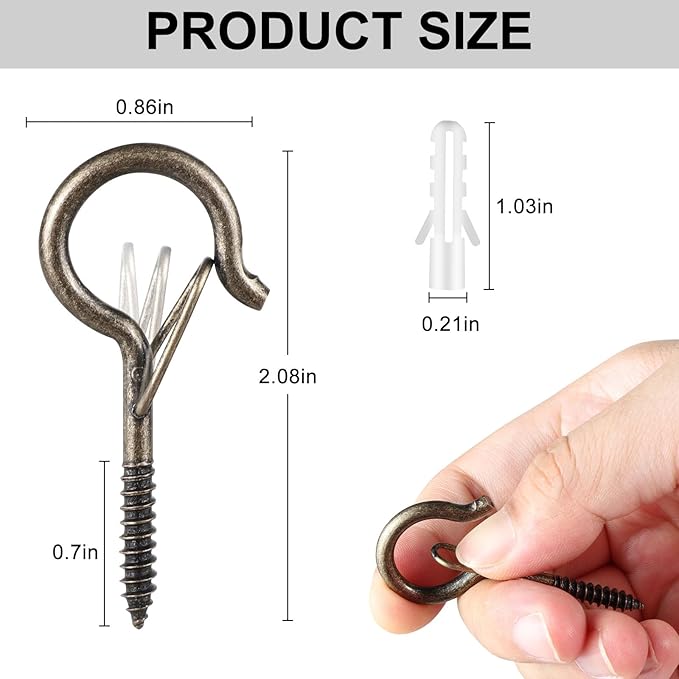 35 PCS Screw-in Hooks for Outdoor String Lights, Q Hangers Hooks Outdoor for Outside, Swivel Hanging Basket Patio Light Hooks with Safe Buckle Screw in Planter Eye Hook for Wall Ceiling, Copper