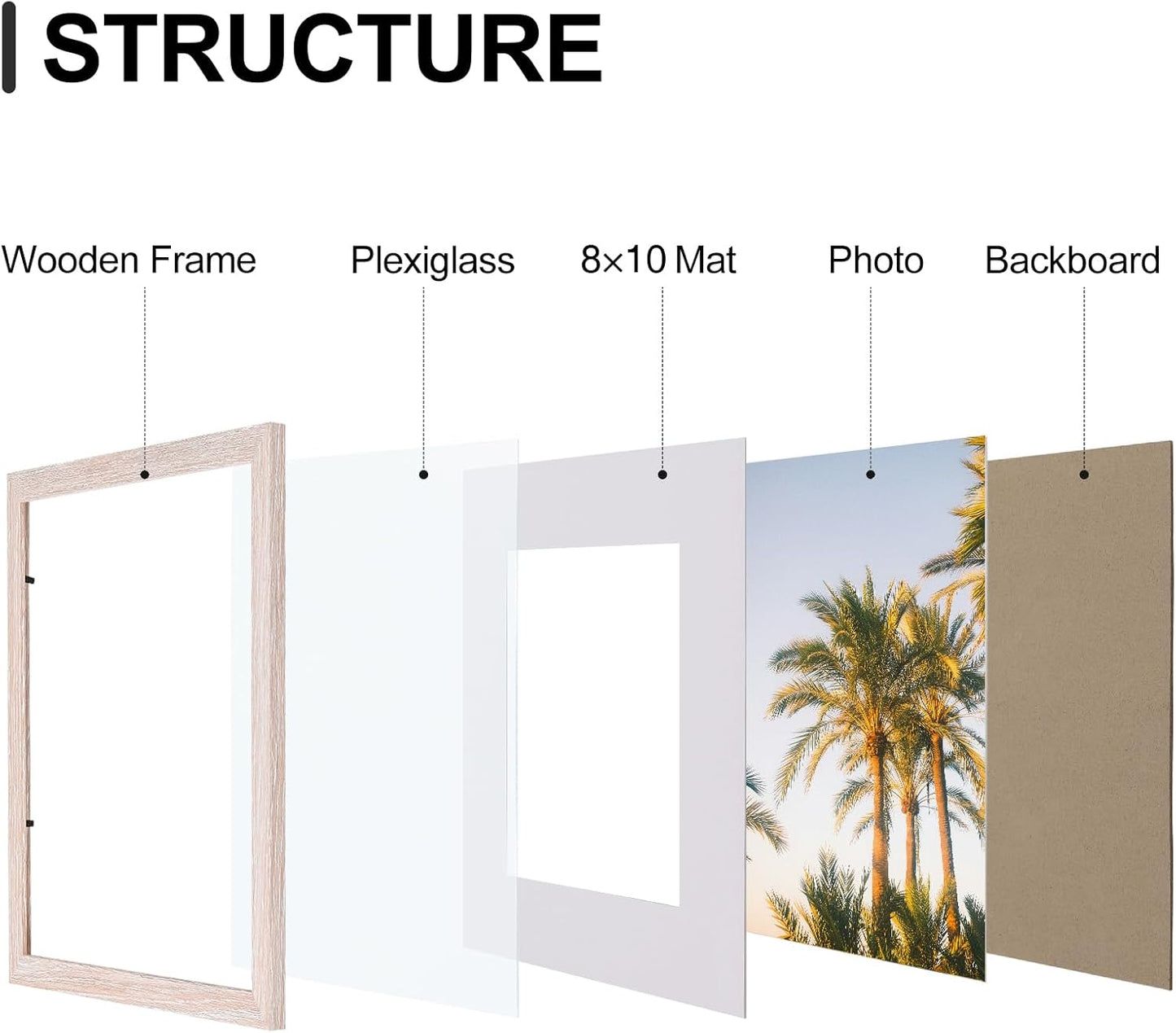 Vittanly 11x14 Picture Frames Set of 9, Shatter Resistant Plexiglass, Display 8x10 Pictures with Mat or 11x14 without Mat, Photo Frames for Wall or Tabletop, Engineered Wood, Rustic Pink